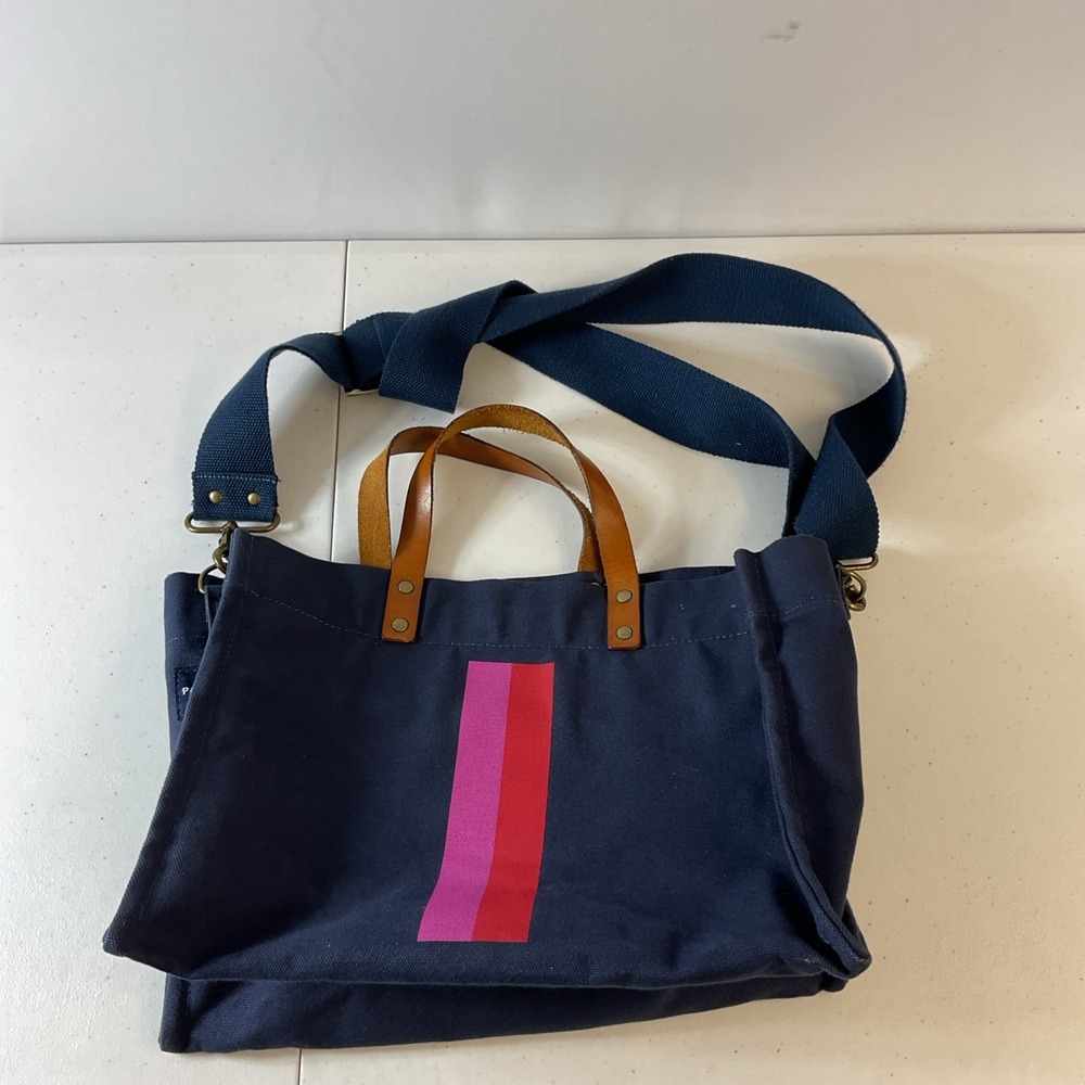 Parker Thatch Small Mimi Bag Navy Blue Canvas Surfer Stripe‎ Leather Strap